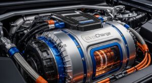 Close-up view of the electric motor in a performance sports car