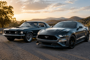 Classic and modern American sports cars showing manual car heritage