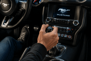 Manual shifter inside a modern American sports car
