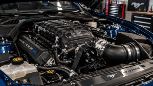 Supercharged V8 engine in a Mustang Dark Horse SC